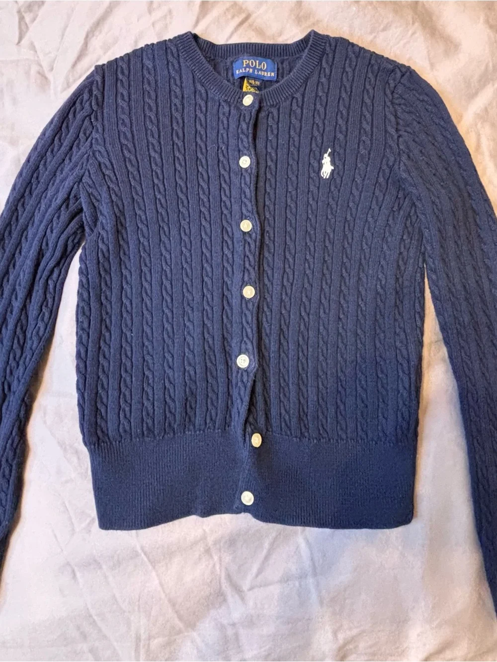 Polo Ralph Lauren Girls Navy Cable Knit Cotton Cardigan Sweater 8-10 monthe