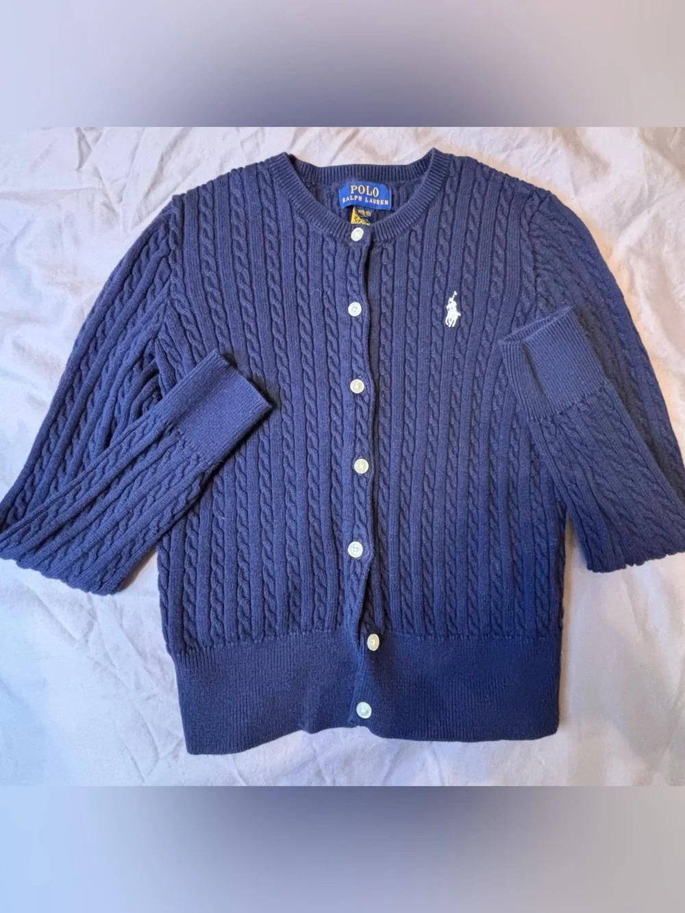 Polo Ralph Lauren Girls Navy Cable Knit Cotton Cardigan Sweater 8-10 monthe