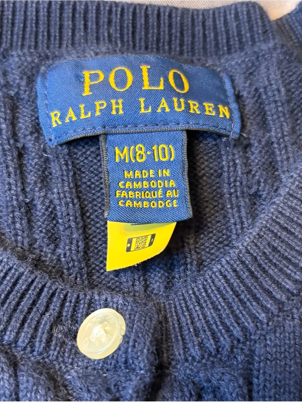 Polo Ralph Lauren Girls Navy Cable Knit Cotton Cardigan Sweater 8-10 monthe