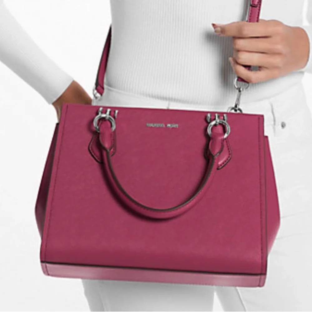 MICHAEL KORS Marilyn Medium Saffiano Leather Satchel Dark Raspberry  NWT