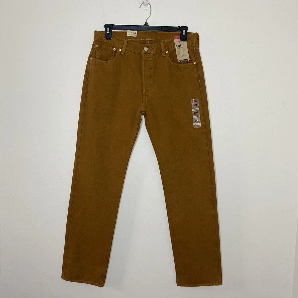 Levi's 501 Original Men's Jeans 34X34 Straight Leg Button Fly Mustard Brown