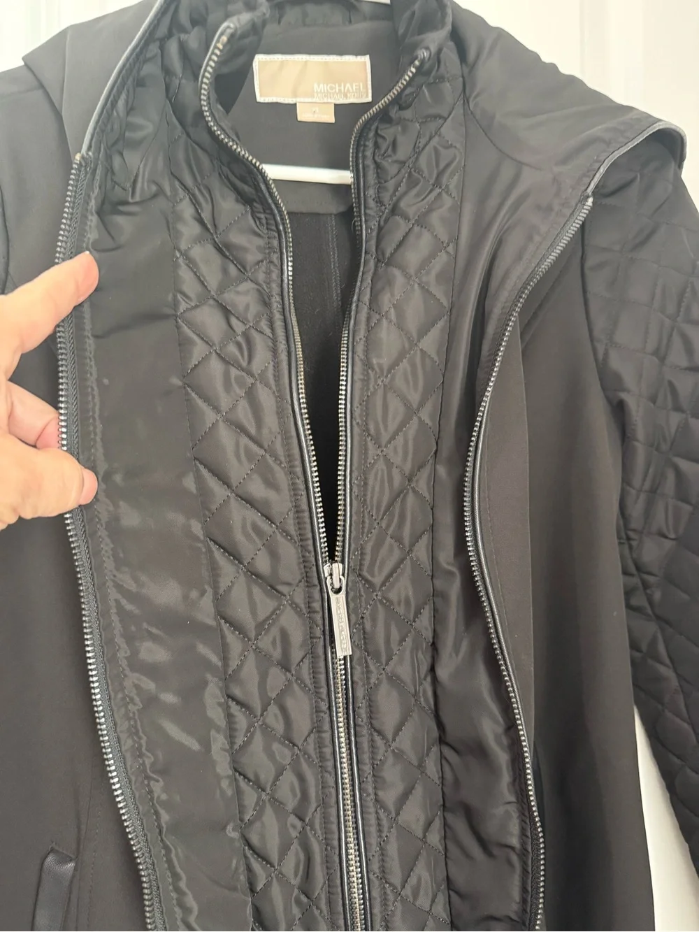 Michael Michael Kors Black Hooded Softshell Coat Quilted Zip Jacket Women's XS