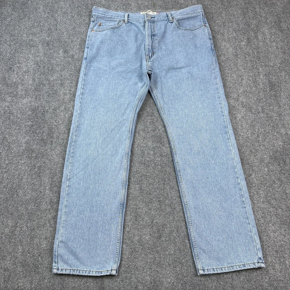 Levis 505 Straight Fit Jeans Mens 40x32 Light Wash Blue Denim Cotton Classic