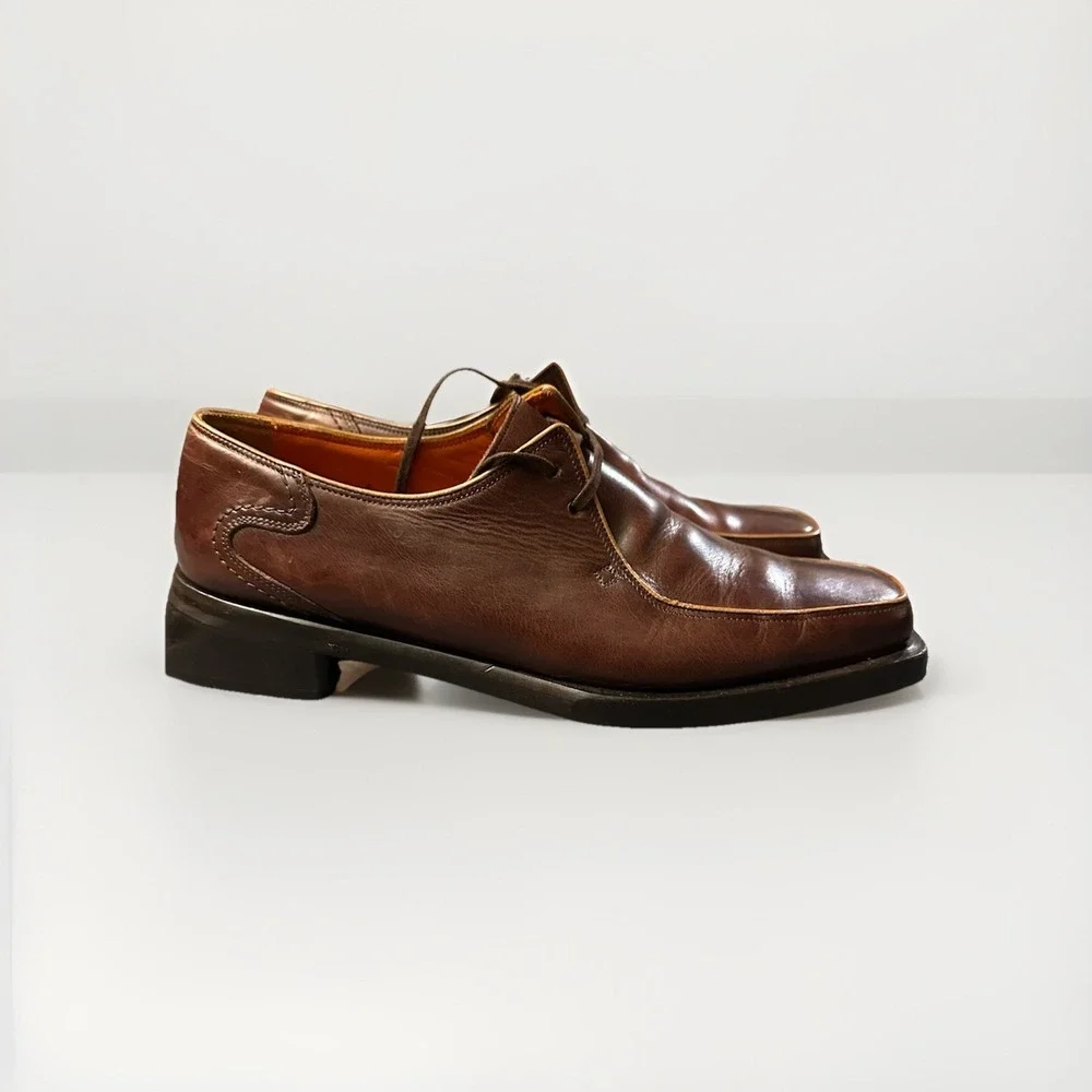Oliver Sweeney Brown Leather Derby Dress Shoes Brogue Lace Up Square Toe 10