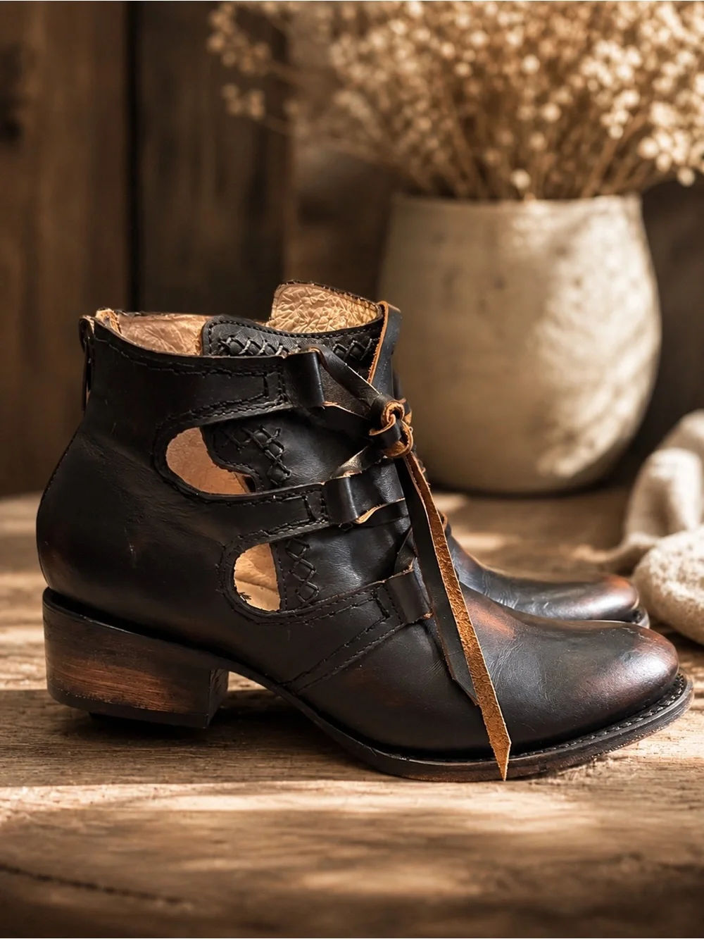 FREEBIRD Surge Leather Cutout Lace-Up Ankle Boots Brown Size 7 Western Boho