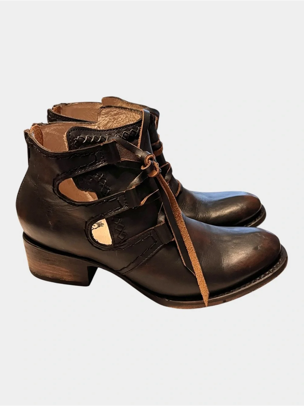 FREEBIRD Surge Leather Cutout Lace-Up Ankle Boots Brown Size 7 Western Boho
