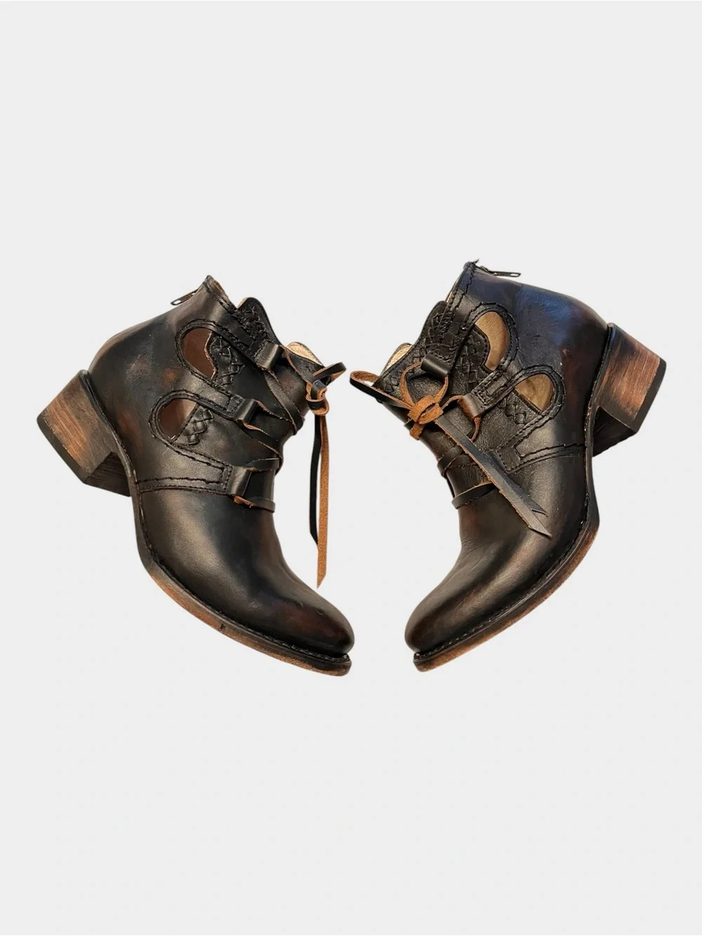 FREEBIRD Surge Leather Cutout Lace-Up Ankle Boots Brown Size 7 Western Boho