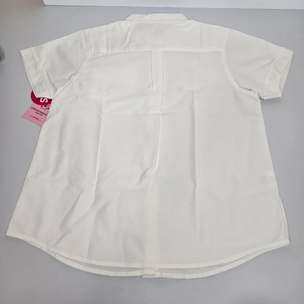 Izod Girls Oxford Button Collar White Pocket Short Sleeve Shirt Plus Sz 16.5