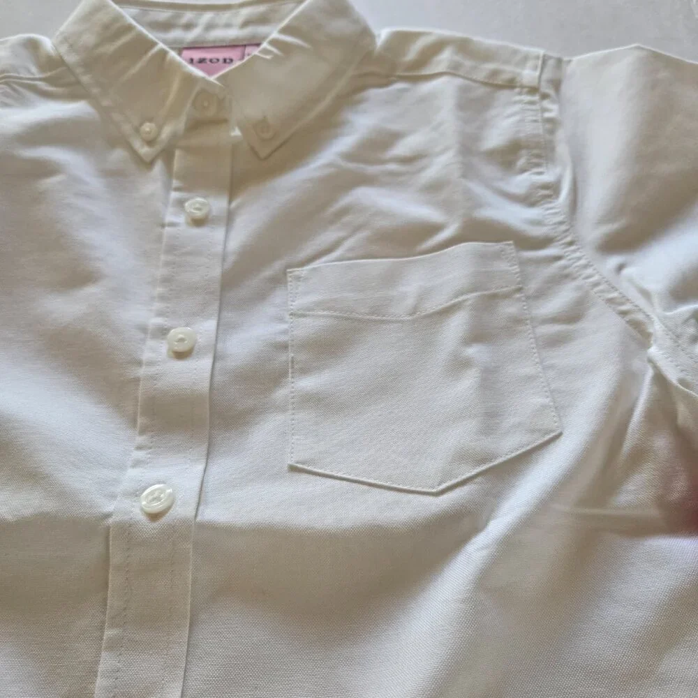 Izod Girls Oxford Button Collar White Pocket Short Sleeve Shirt Plus Sz 16.5
