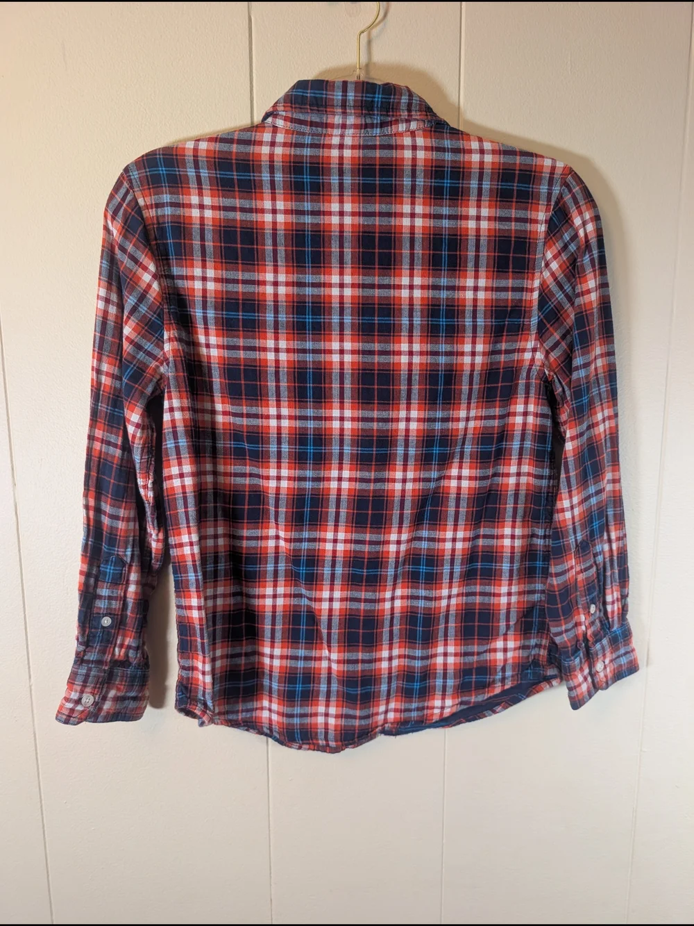 Wonder Nation Boys Plaid Button Front Shirt Red Blue Cotton Size Large 10-12