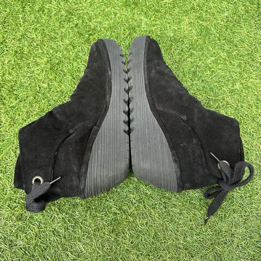 Fly London‎ Boots Yebi Womens Size 10 Black Suede Leather Wedge Booties