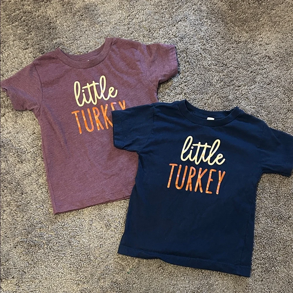“Little Turkey” Thanksgiving toddler 3T matching twin tshirt set