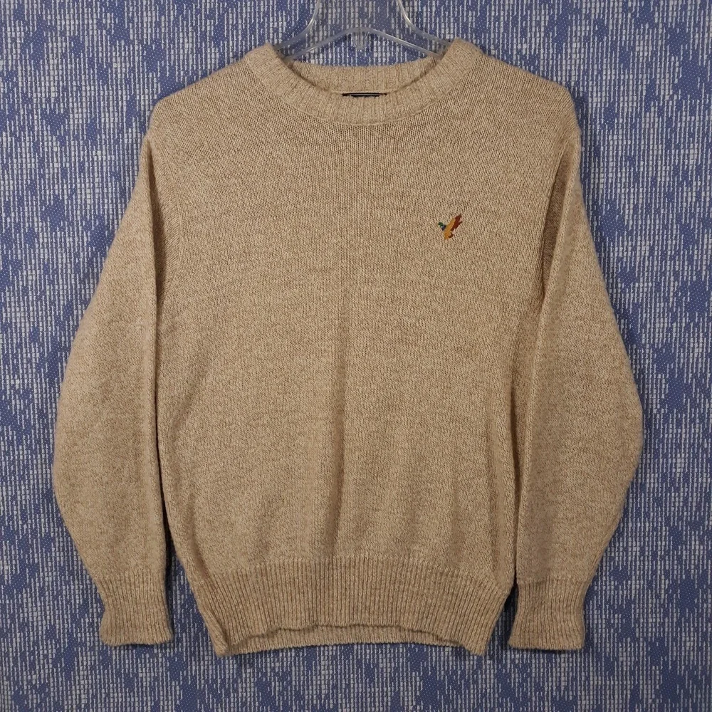 Cambridge Sweater Mens Large Beige Wool Blend Crew Neck Made In USA Vintage