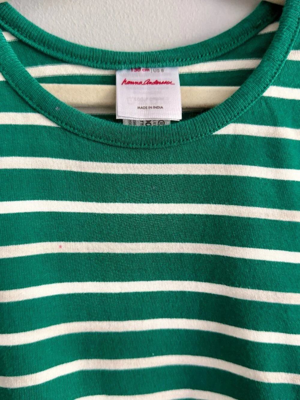 Hanna Andersson Holiday Ornament Pocket Dress Green Striped Size 8
