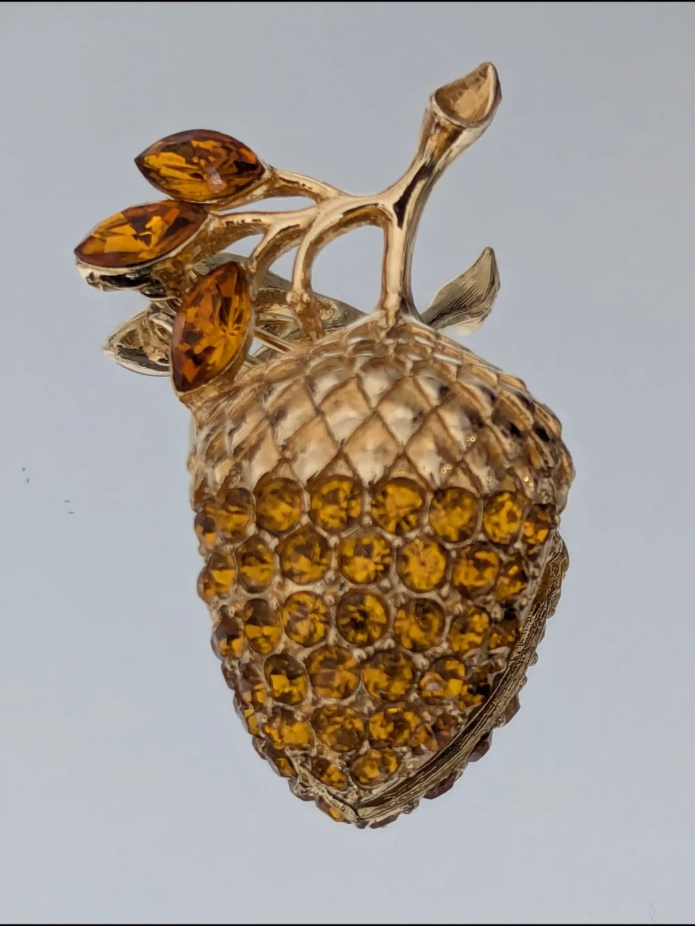 Amber Crystal Acorn Brooch
