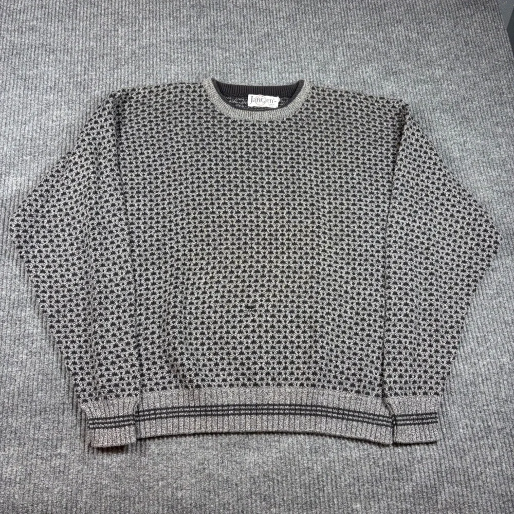 Vintage Jantzen‎ Sweater Men's M 90s Made in USA Geometric Knit Crewneck Gray