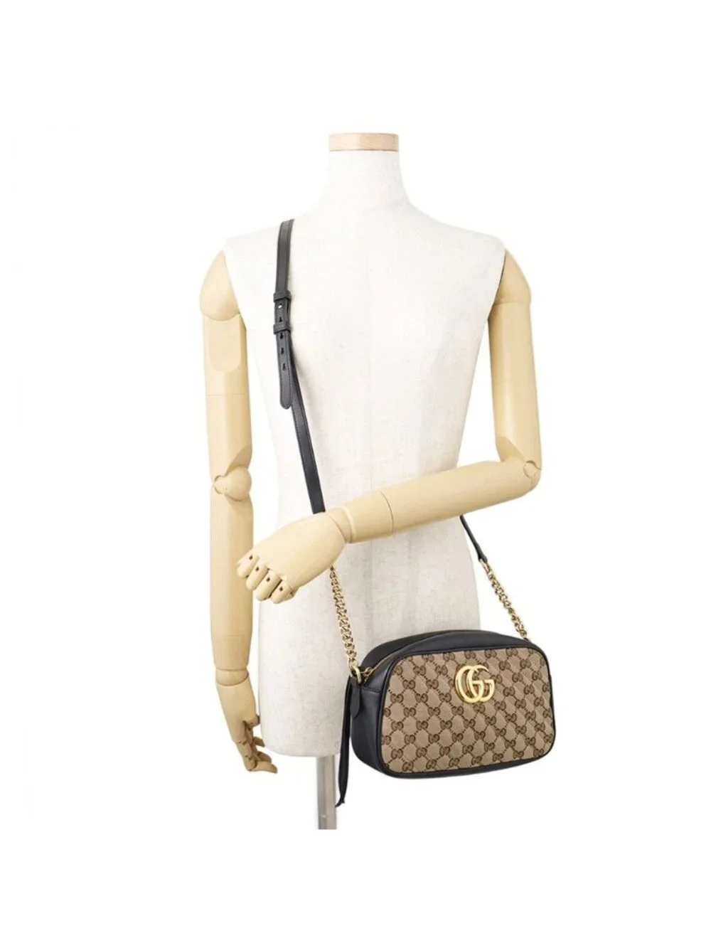 Gucci Shoulder Bag GG Marmont Canvas Leather Black
