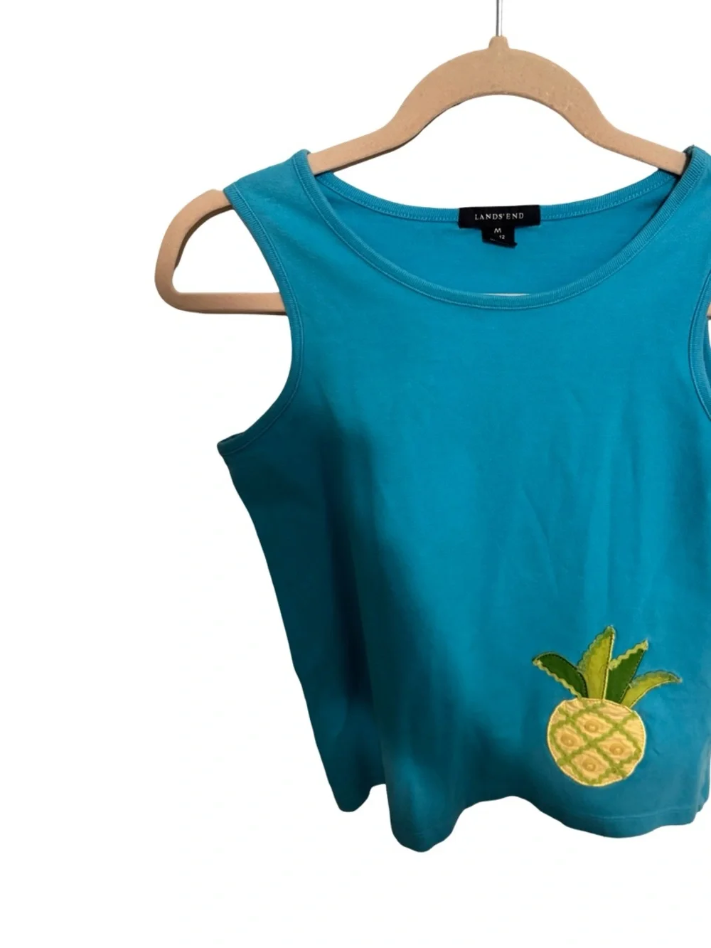 Vintage Land’s End Girls Pineapple Blue Tank Top Medium 10-12