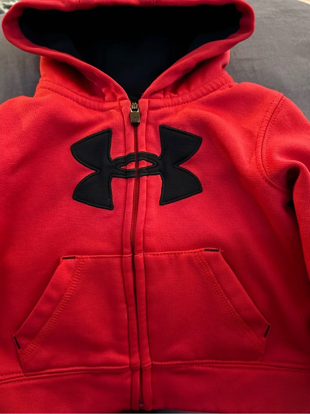 Under Armour Red Kids' Hooded Zip Sweatshirt with Black Logo