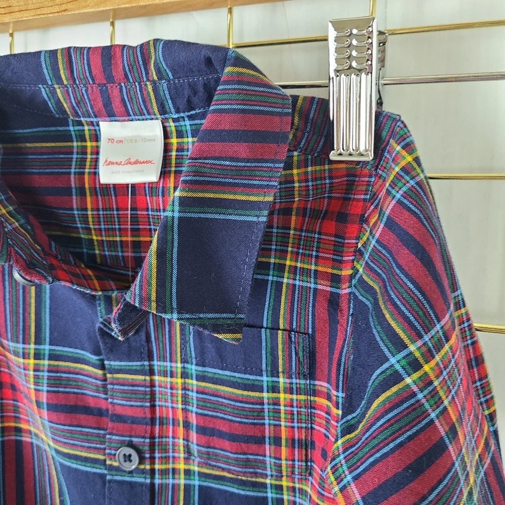 NWT Hanna Andersson Blue Red Tartan Plaid Button-Down Shirt