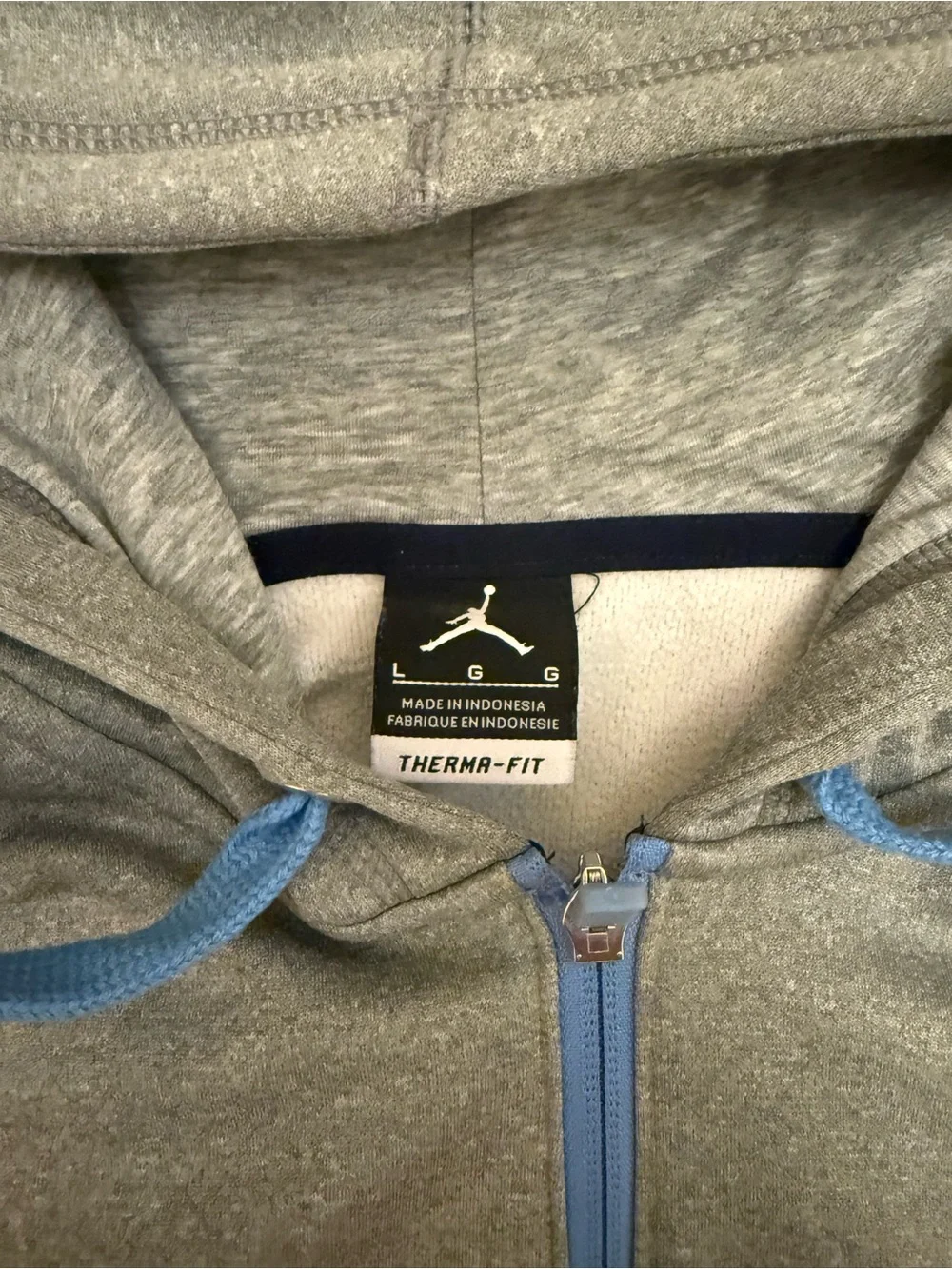 Jordan Gray Full-Zip Hoodie with Carolina Blue Accents