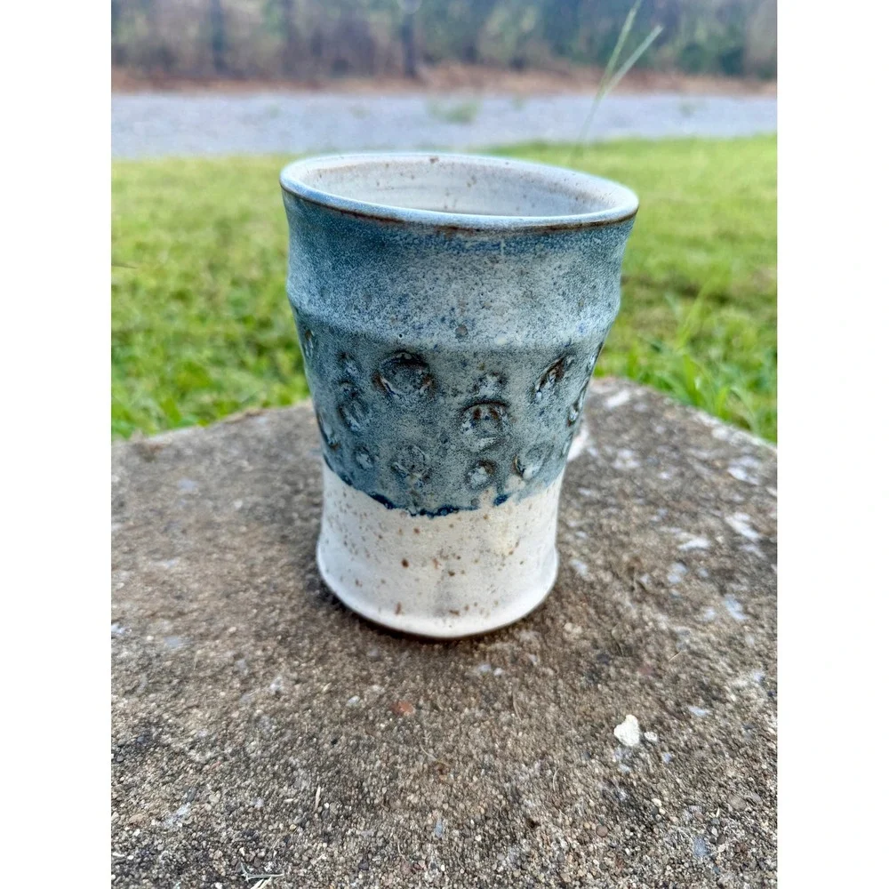 Studio Pottery Cup/Vase Blue/Cream Speckled Textured Ceramic Cup By Rita Park