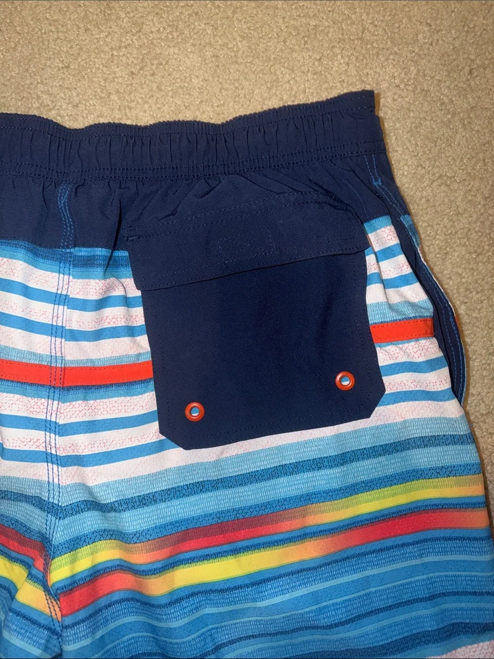 Speedo Navy and Orange Striped Swim Shorts Large Like New