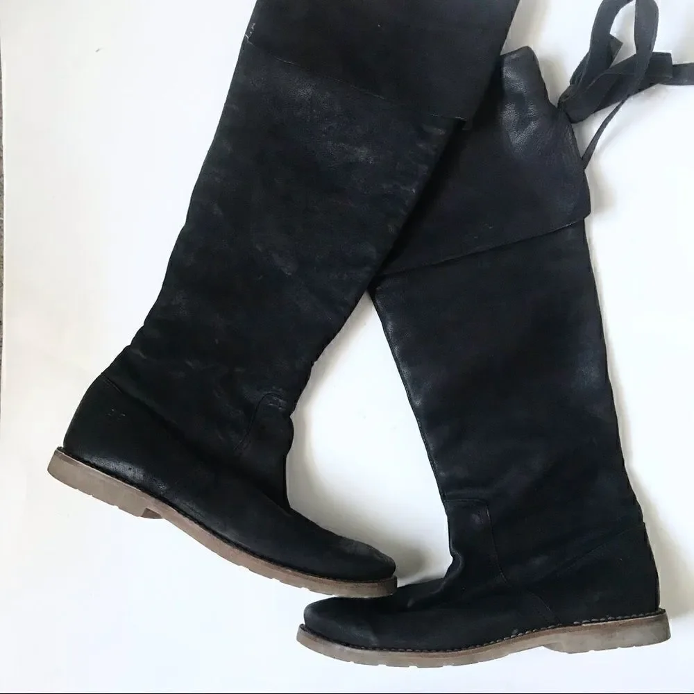 Frye Celia over the knee black leather boots NWOT