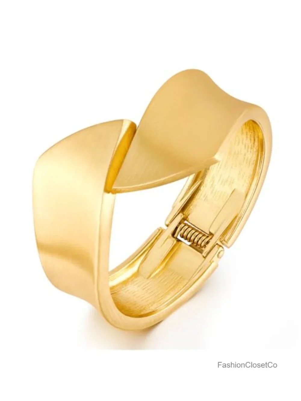 Matte Brushed Gold Plated Chunky Open Cuff Bangle Bracelet