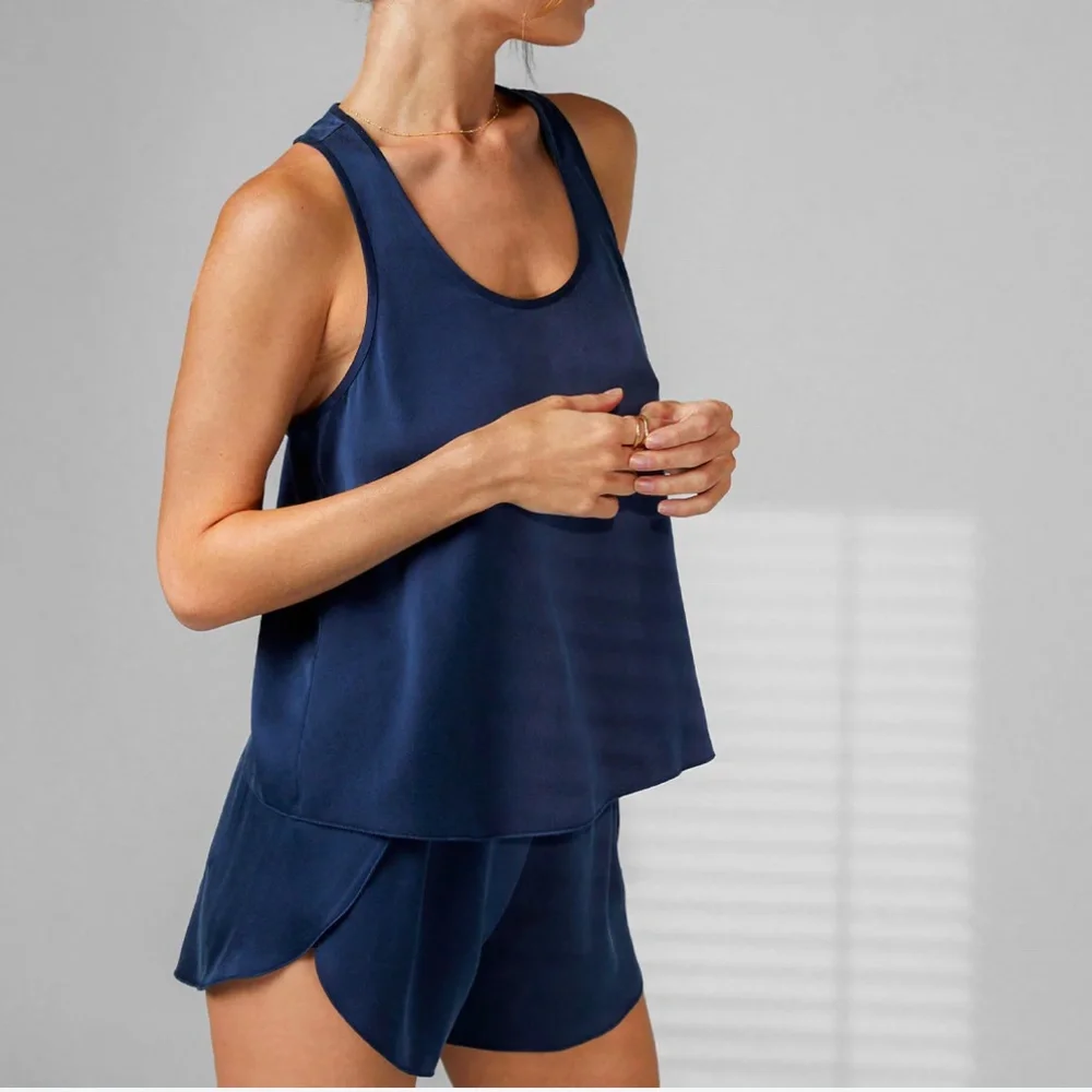 LUNYA BNWT Washable Silk Tulip Back Short Set in Deep Blue Size XS