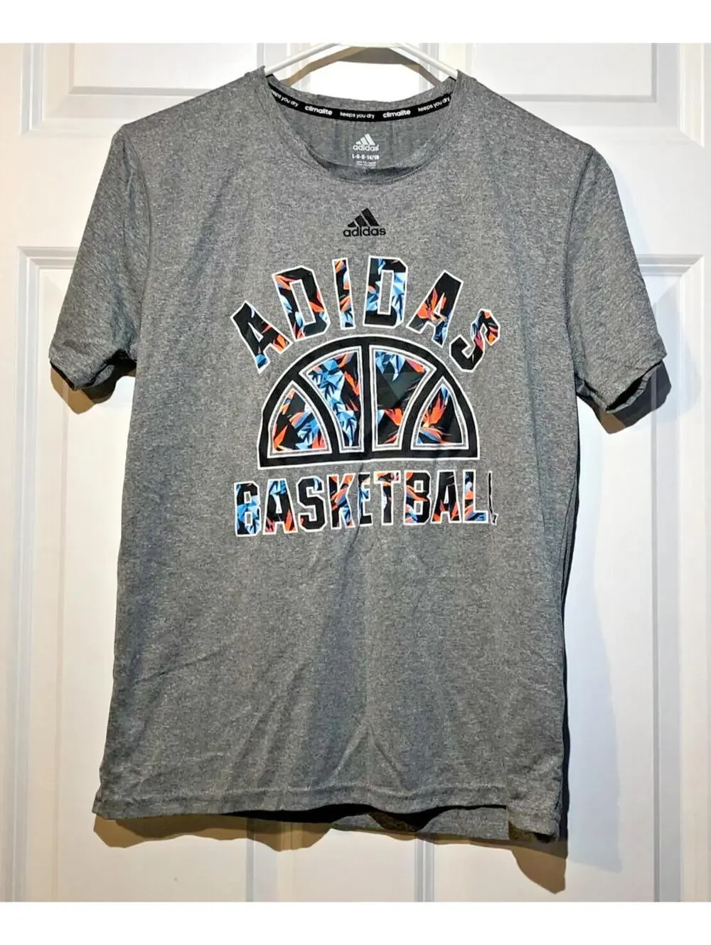 Adidas Youth Basketball T Shirt Boys Large 14 16 Gray Sports Tee