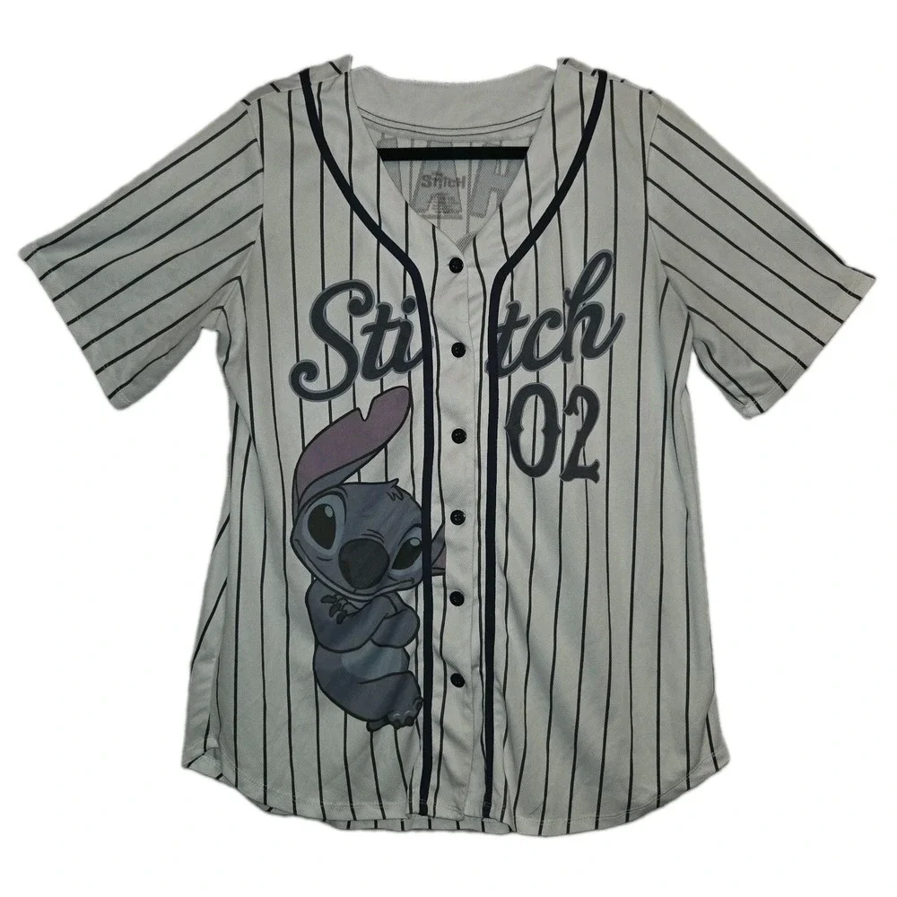 Disney Lilo & Stitch Ohana Means Family Pinstripe Baseball Jersey Shirt XL 16-18