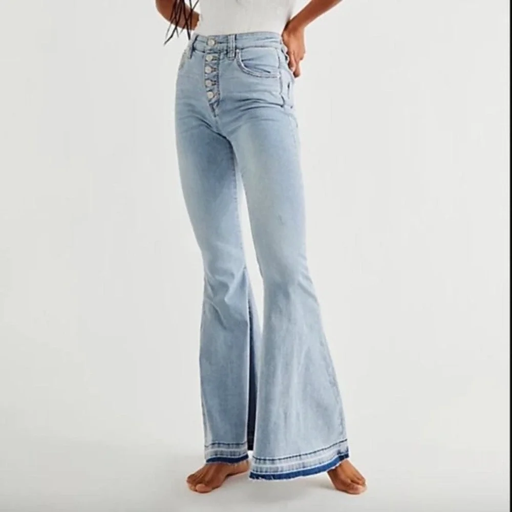 We The‎ Free Free People Just Float On Flare Jeans Light Wash Button Fly 31