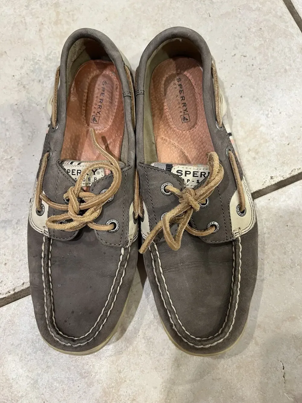 Sperry Topsider Gray Leather Lace Up Boat Shoes Sz 7.5