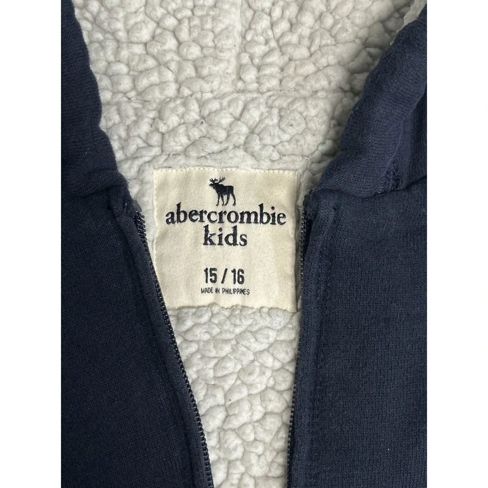 Abercrombie‎ Kids Sherpa Lined Hoodie Jacket Girls 15/16 Navy Sequin Zip Up