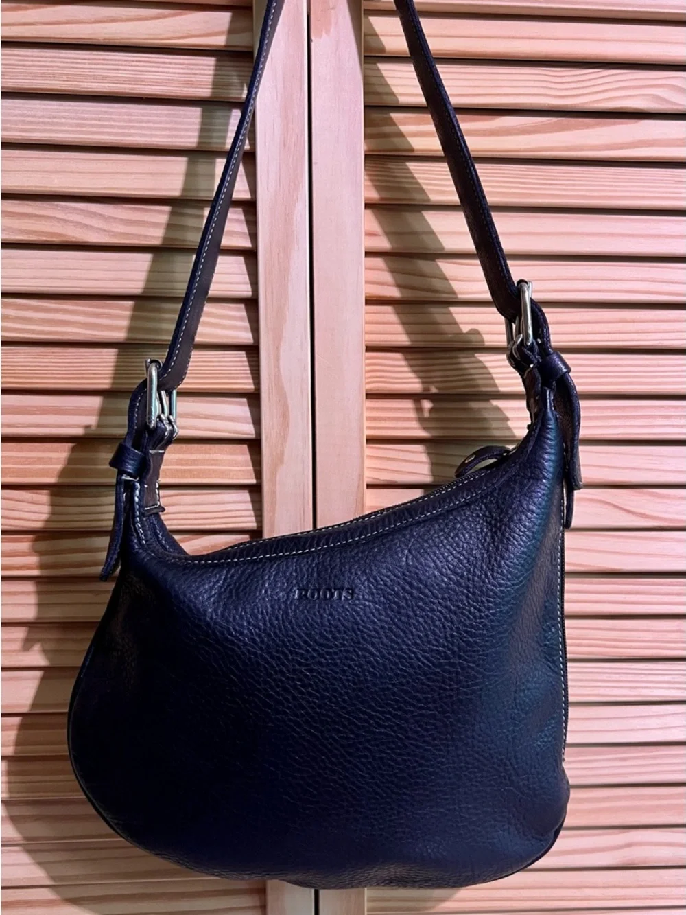 Roots Black Hobo Style Pebbled Leather Shoulder Bag