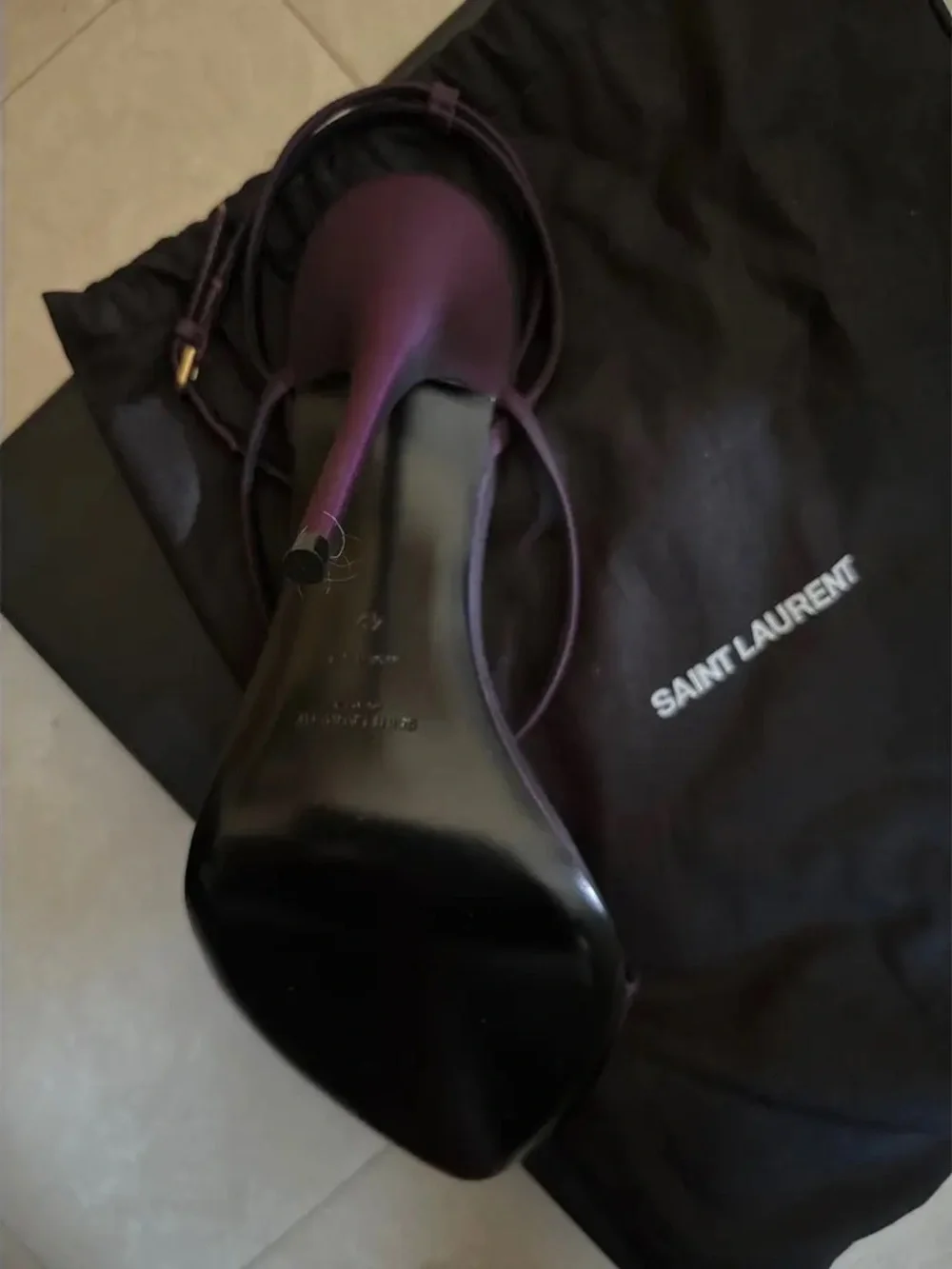 Saint Laurent Two-Tone Black and Purple Pointed-Toe Ankle-Strap Heels