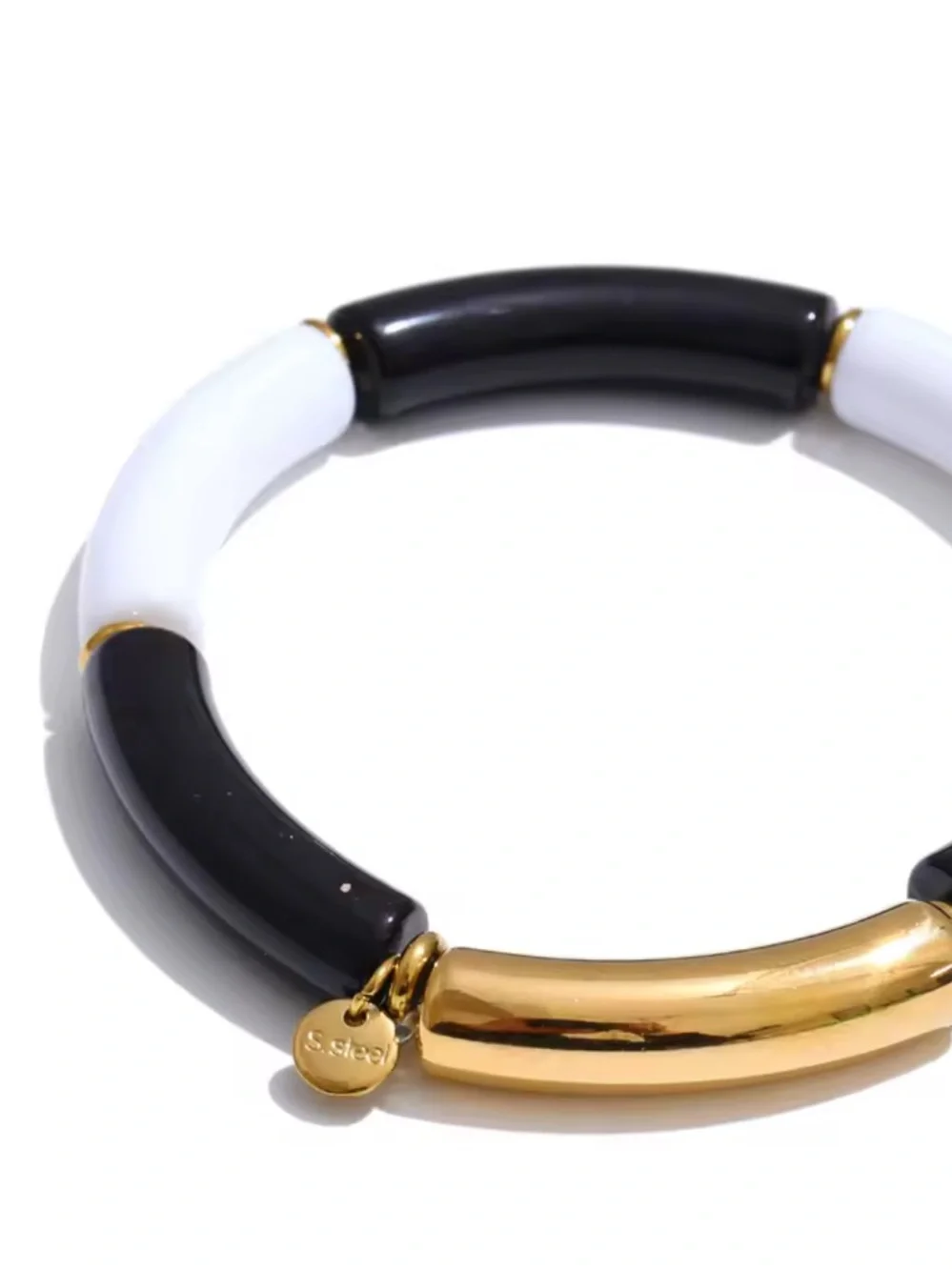 Modern White Black Tube Gold Bracelet