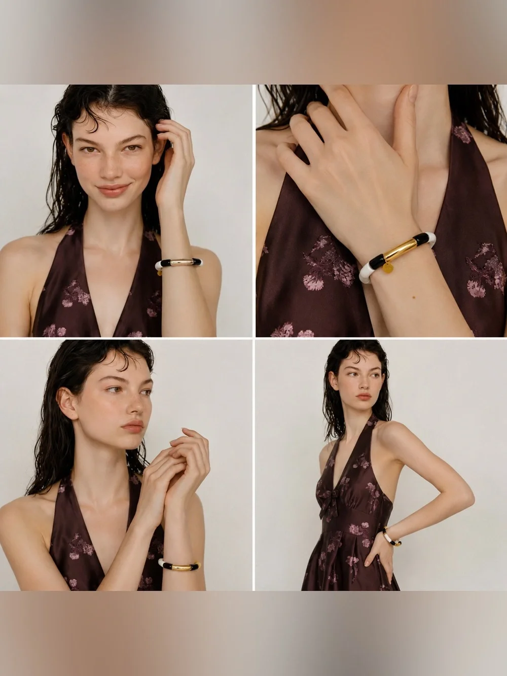 Modern White Black Tube Gold Bracelet