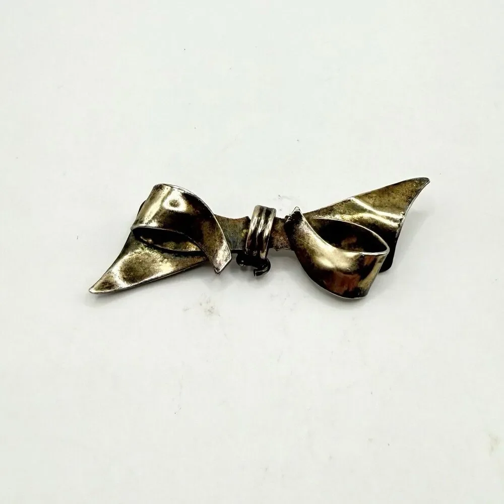 Vintage 1/20 12k GF Gold Filled Sculptural Bow Modernist Retro Ribbon Pin Brooch