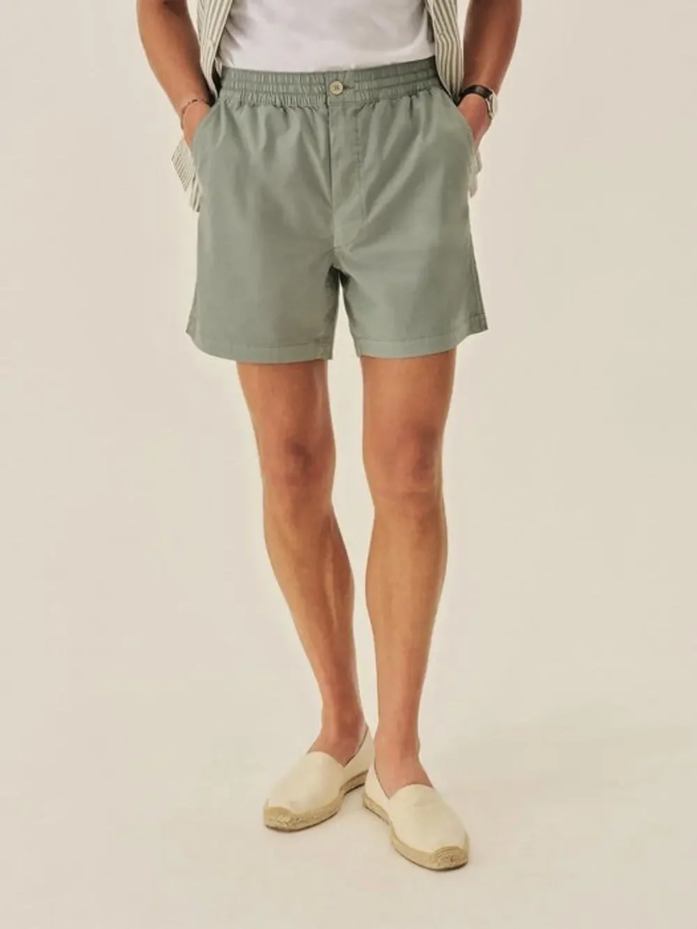 NWT buck mason faded concrete venice wash harbor cloth deck short Green L