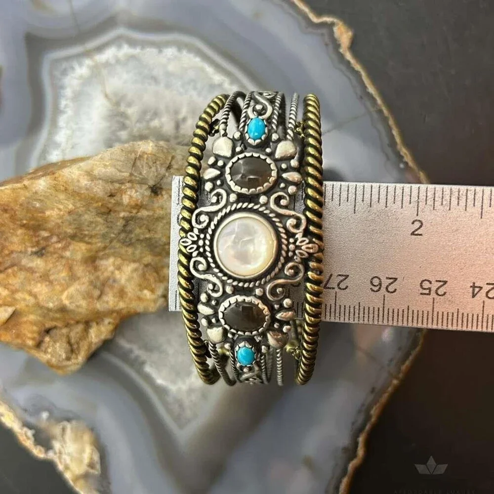 Carolyn Pollack Sterling & Brass MOP, Smoky Quartz, Turquoise Bracelet For Women