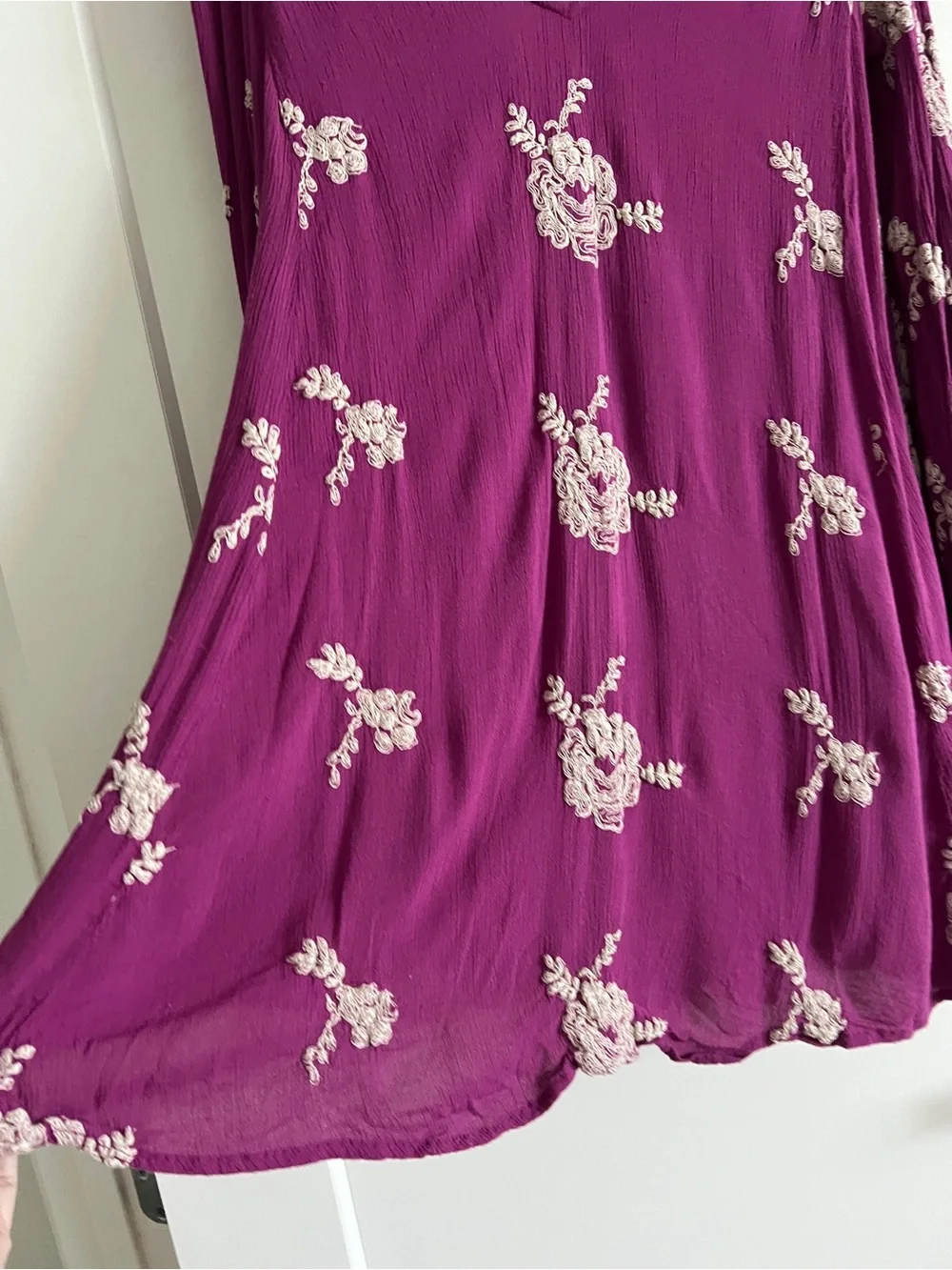 Free People Austin Emma Embroidered Swing Mini Dress Magenta XS
