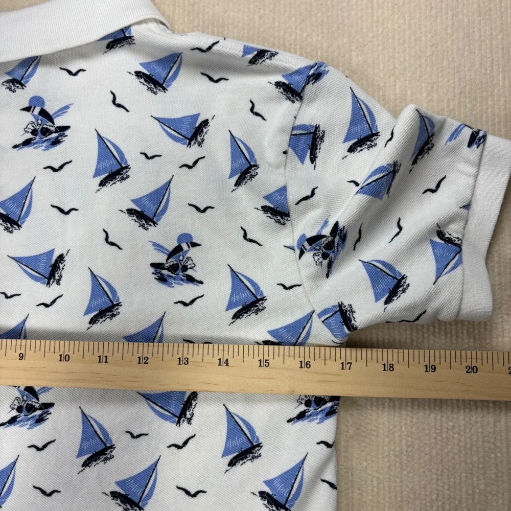 Polo Ralph Lauren Boys White Blue Sailboat Nautical Pique Polo Shirt L 14-16