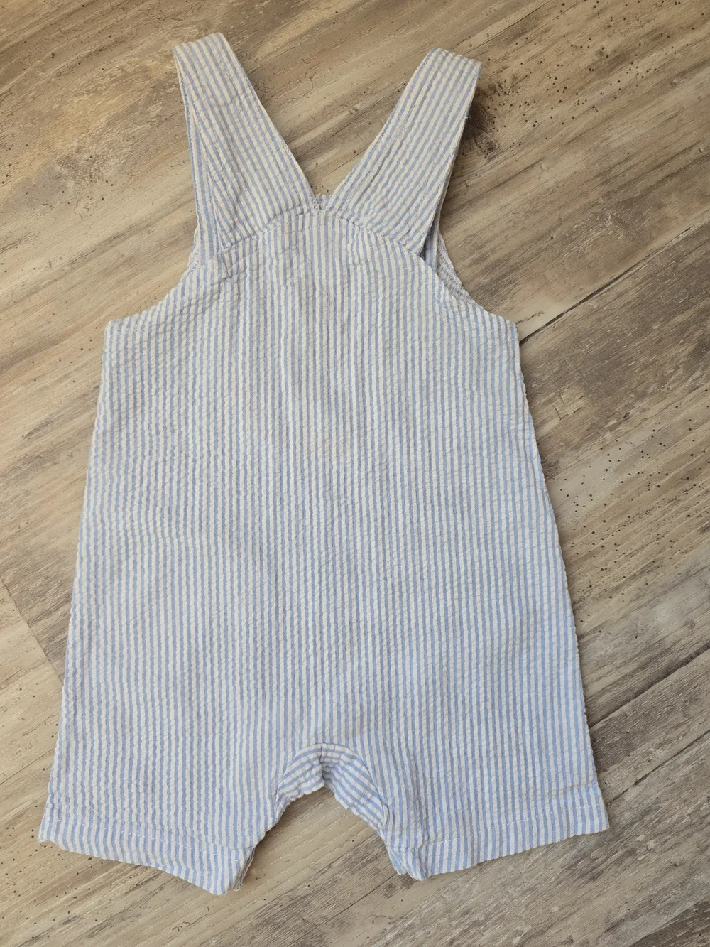 Baby Boys Blue Seersucker Baseball Shortalls with Graphic Tee