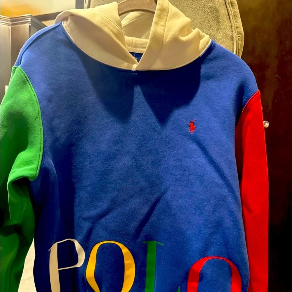 Polo by Ralph Lauren Blue Colorblock Hoodie with Green and Red Sleeves