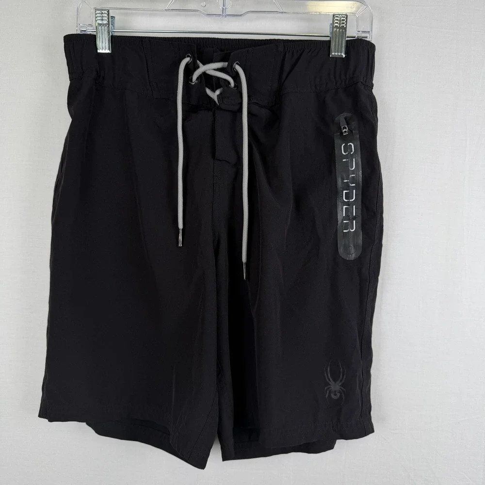 Spyder Mens Swim Trunks Black Board Shorts Zipper Pocket Drawstring 31 Waist