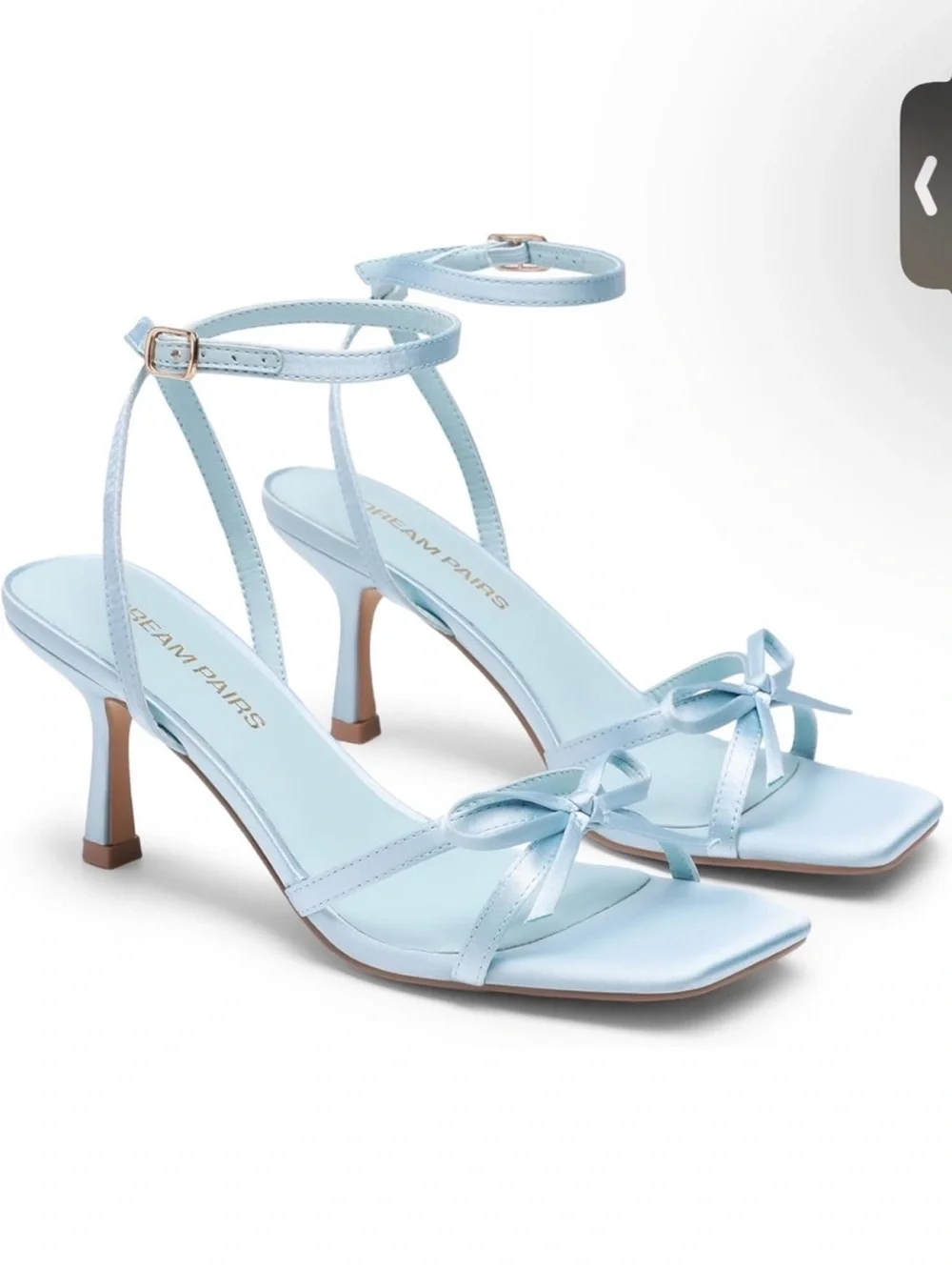 Dream Pairs Light Blue Bow Ankle-Strap Mid Heel Sandals