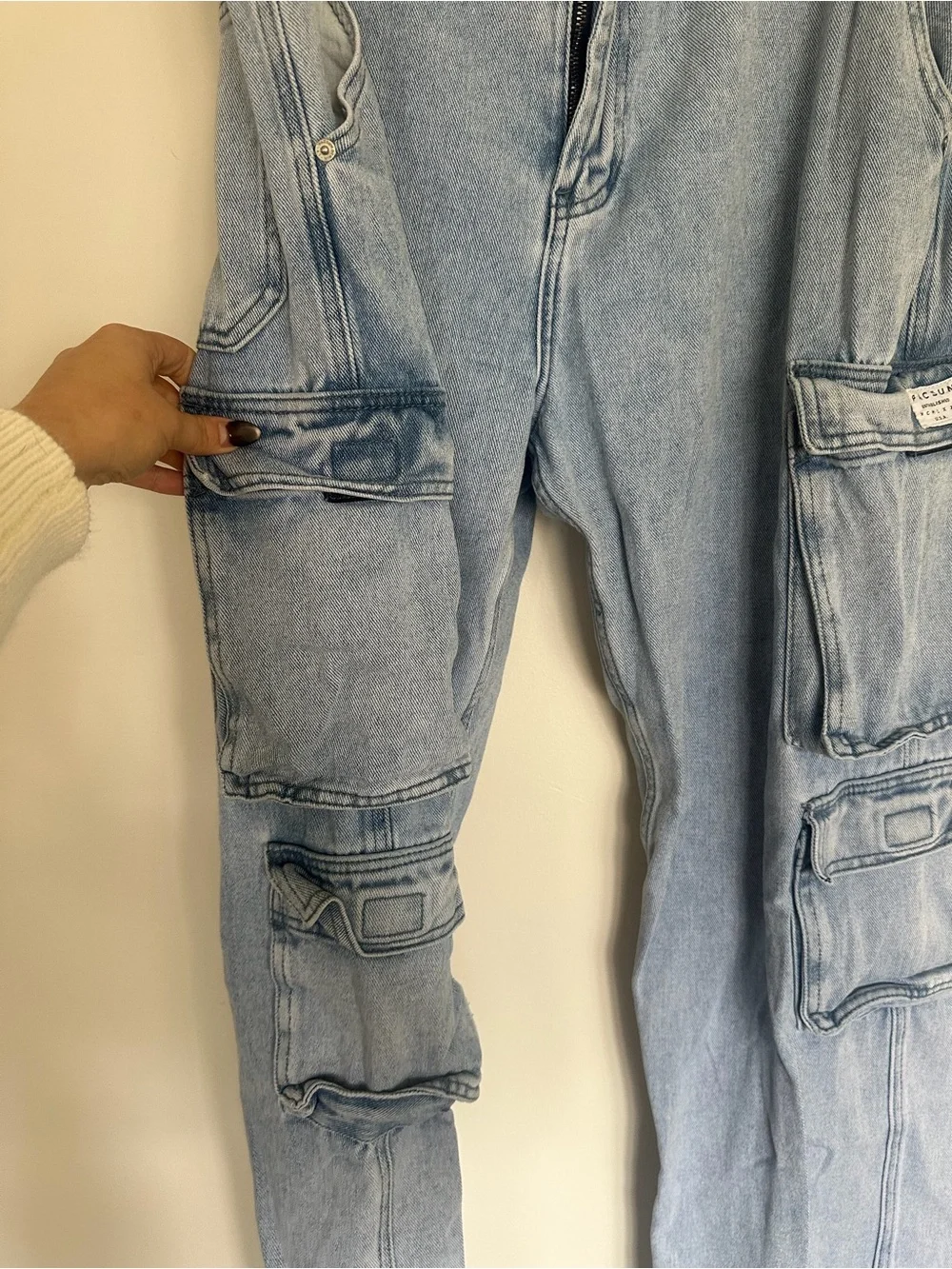 PacSun Baggy Cargo Jeans Light Wash 34x32 Wide Leg Utility Denim