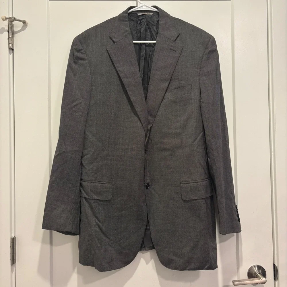 Canali 1934 Mens Grey Micro Pattern 100% Wool Blazer Sport Coat Italy 46L